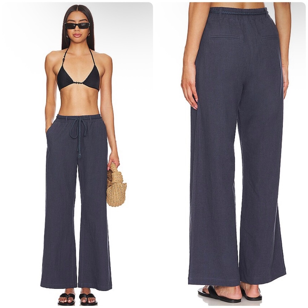 Heartloom Womens Navy Niantic Linen Blend Coastal Nautical Wide Leg Pants Size S
